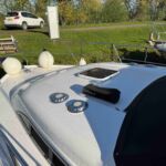 Haines 35 Sedan - Forward deck with ventilation caps and forward hatch