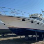 Out of the water March 2026.  Hull antifouled and polished.