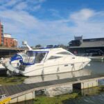 Moored stern to